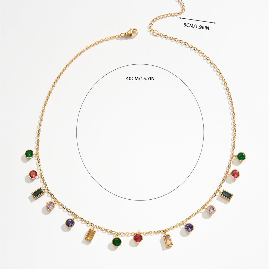 Titanium Steel Plated 18K Gold Inlaid Color Zircon Women's Tassel Necklace